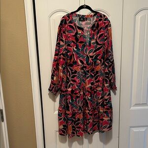 G by Giuliana Pink Multi Floral Tiered Long Sleeve Dress